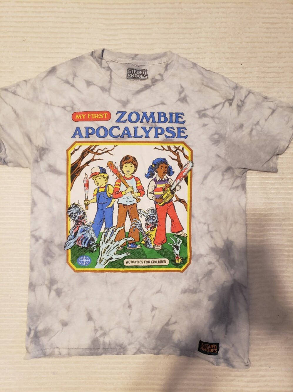 Steven Rhodes "My First Zombie Apocalypse"  Gray White Tie Die Shirt M